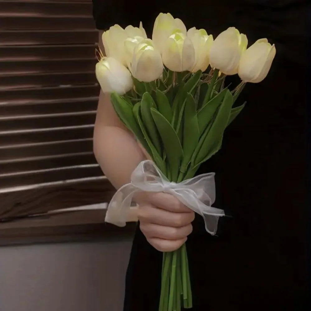 lampe tulipe décorative avec fleurs artificielles pour intérieur - vue 6 sur 8