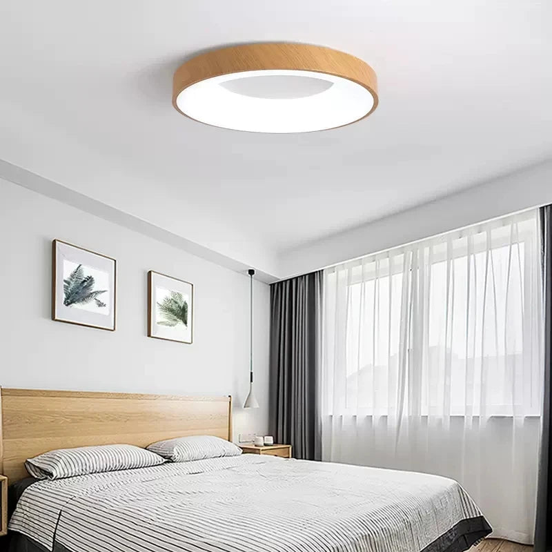 Plafonnier Led rond Ultra-fin en Grain de bois - vue 4 sur 16
