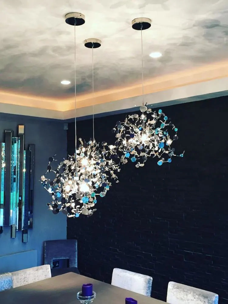 Lustre moderne en acier inoxydable feuille chromée nordique LED - vue 7 sur 14