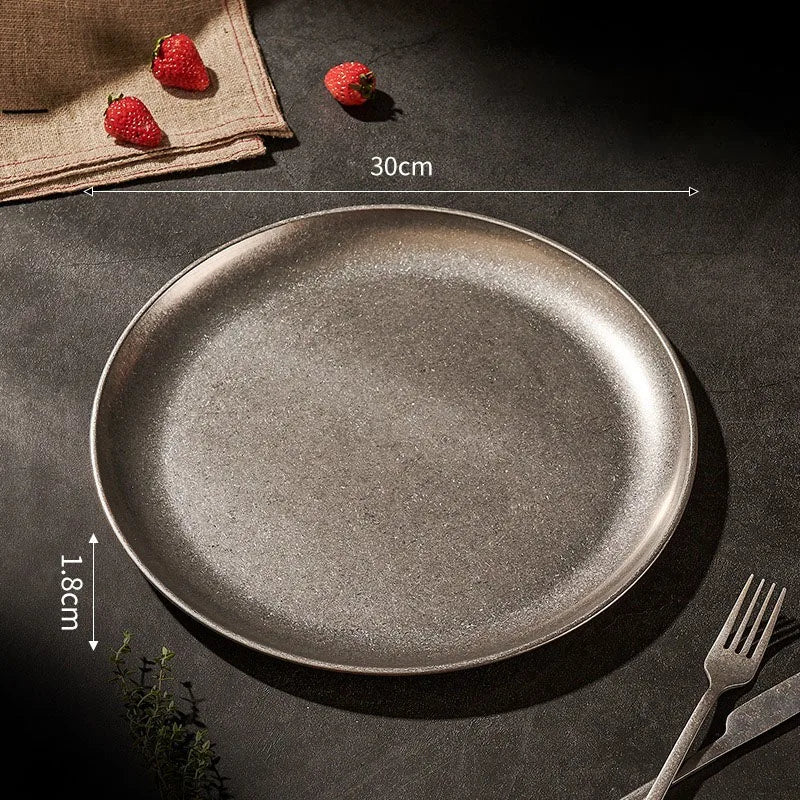 Assiettes acier inoxydable style industriel retro plateaux cafe