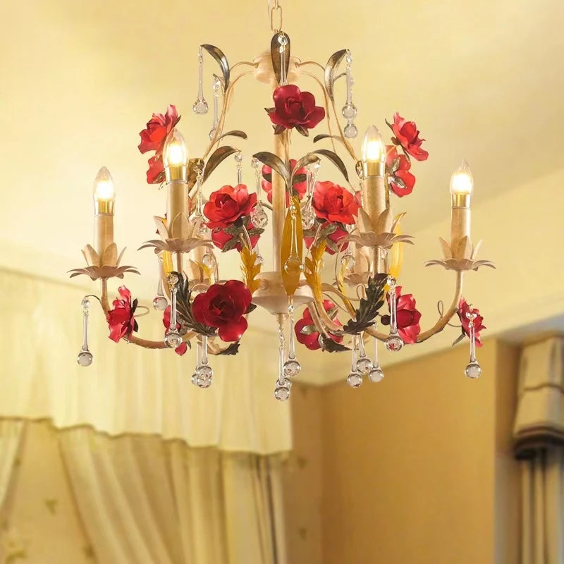Lustre à fleur avec ampoules bougies - vue 6 sur 8