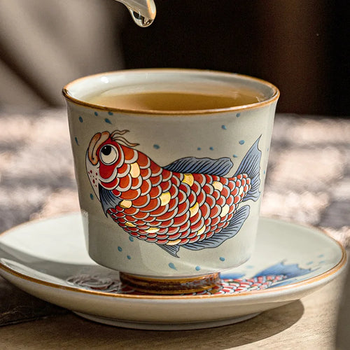tasse thé céramique style chinois motif arowana coffret