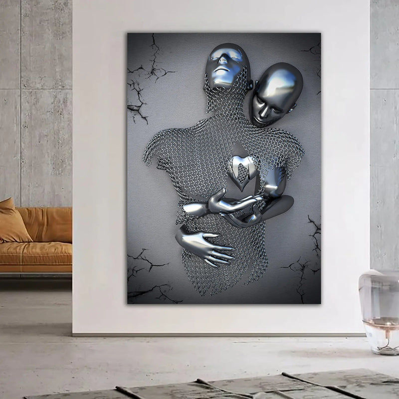 affiche imprimée sur toile couple amoureux s'embrassant décor mural