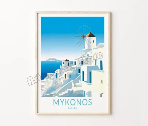 affiche rétro de voyage château et île de santorin art mural décoratif