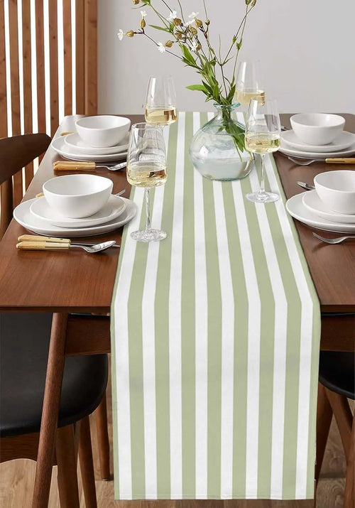 Chemin de table rayures vert sauge style campagne