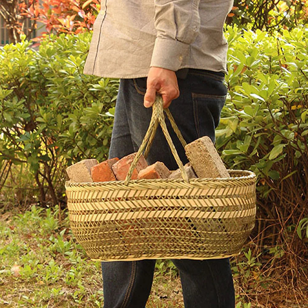 panier à provisions en osier avec poignée en bambou pour le jardin - vue 4 sur 6
