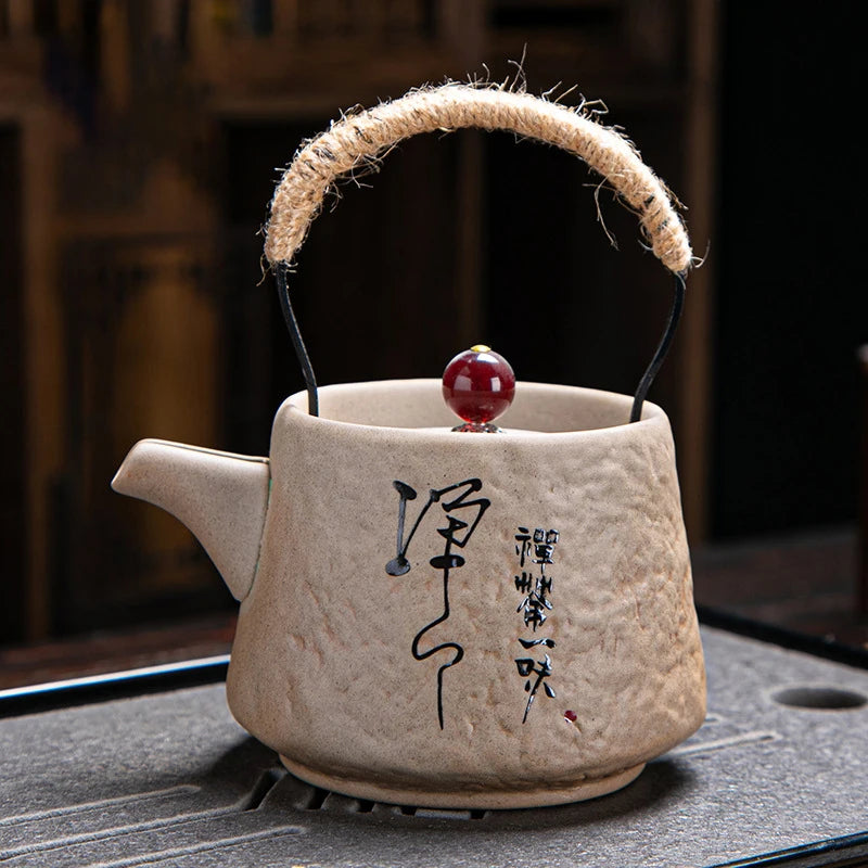 Service à thé japonais rétro céramique grain brut - vue 5 sur 7