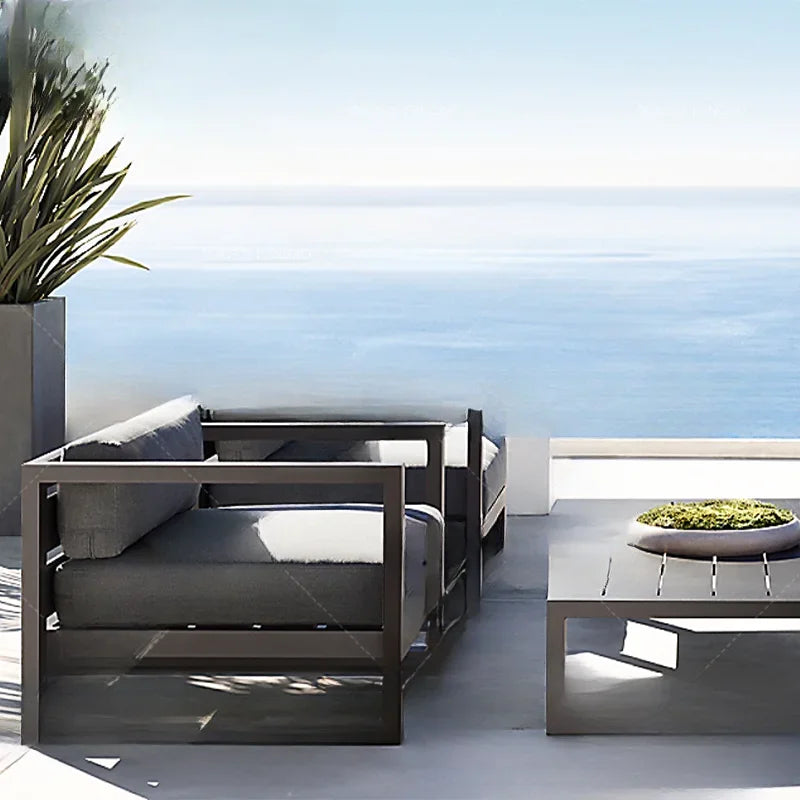 canapé extérieur nordique en acier inoxydable et aluminium