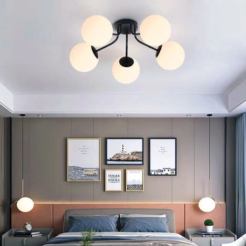 Lustre Nordique LED Salon Chambre Lait Blanc Boule de Verre pour Vivre Sommeil Maison - vue 4 sur 14