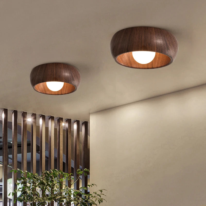 plafonnier minimaliste rétro en bois pour déco créative - vue 2 sur 8