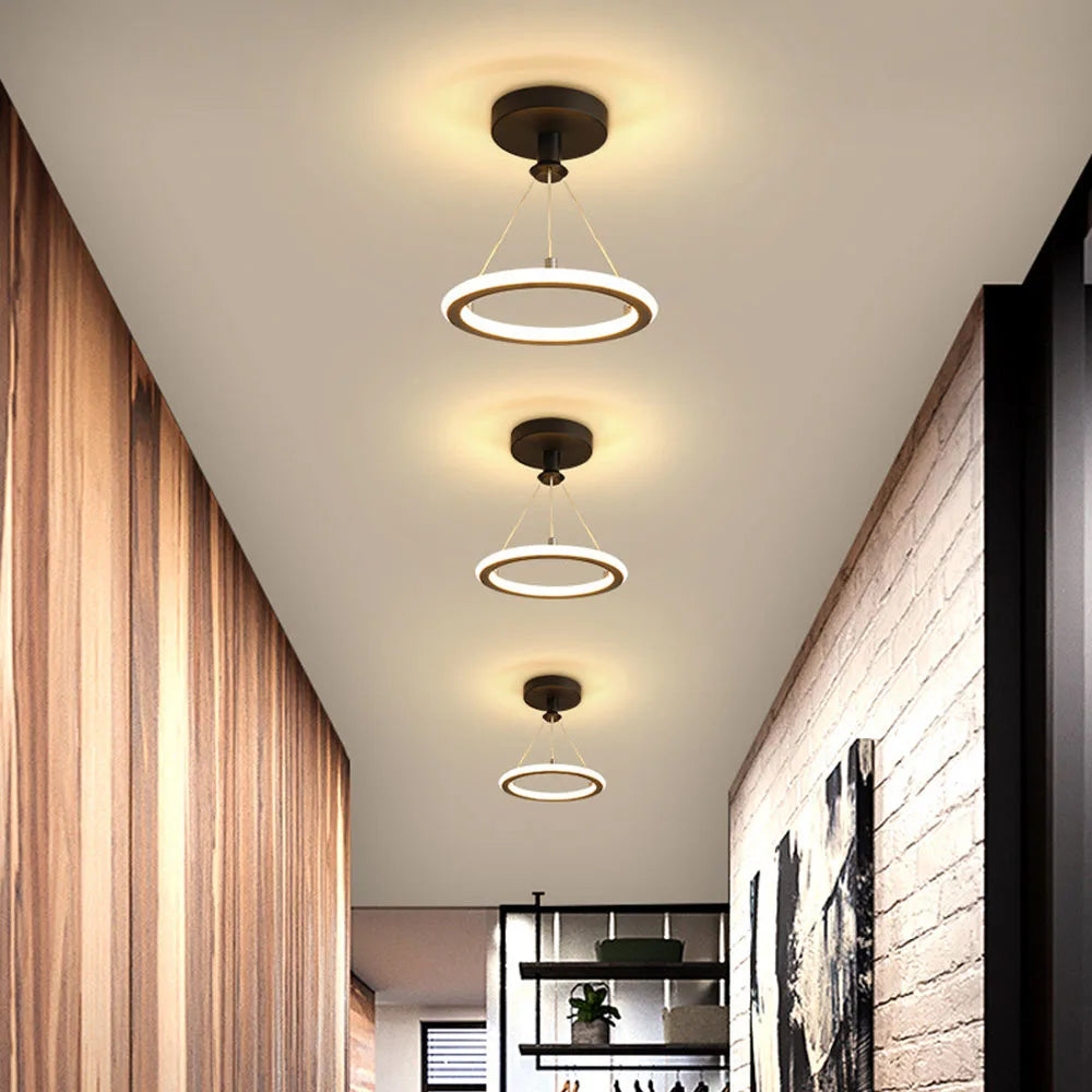 lustre led créatif nordique cercle rond éclairage restaurant - vue 2 sur 8