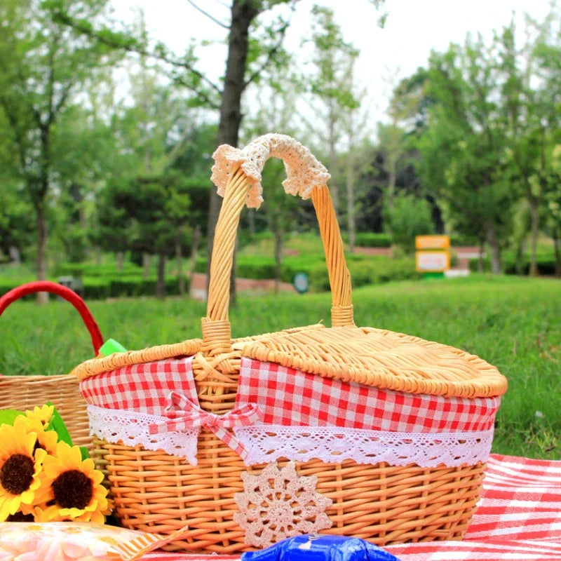 panier en osier tissé à la main pour pique-nique et rangement extérieur - vue 7 sur 9