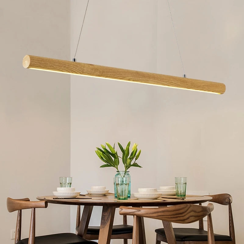 lampe de suspension ronde en bois massif nordique avec led - vue 8 sur 7
