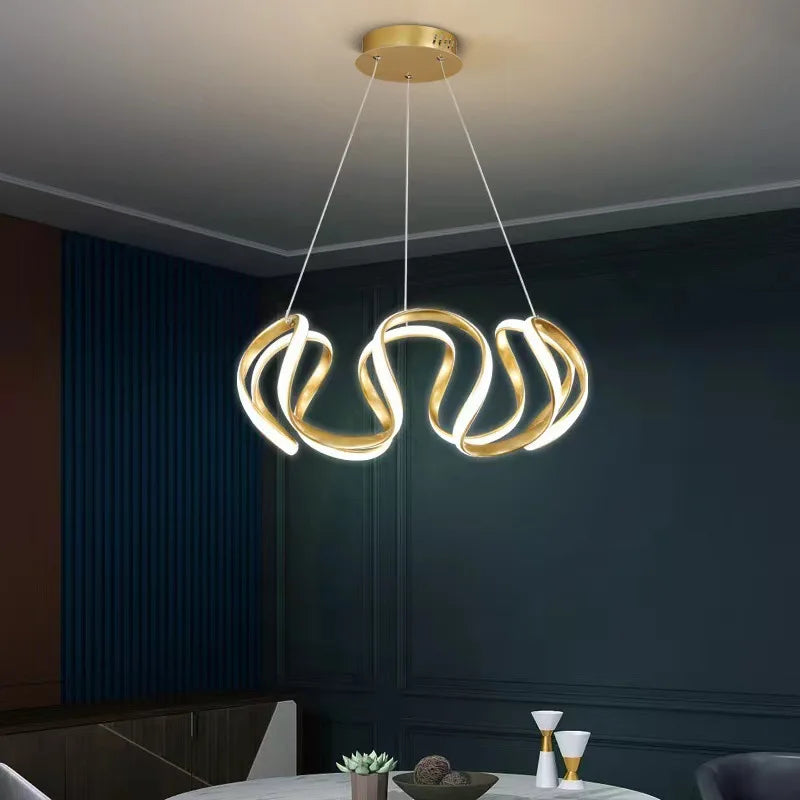 suspension moderne nordique led torsadée lustre personnalisé ins luminaire - vue 3 sur 10