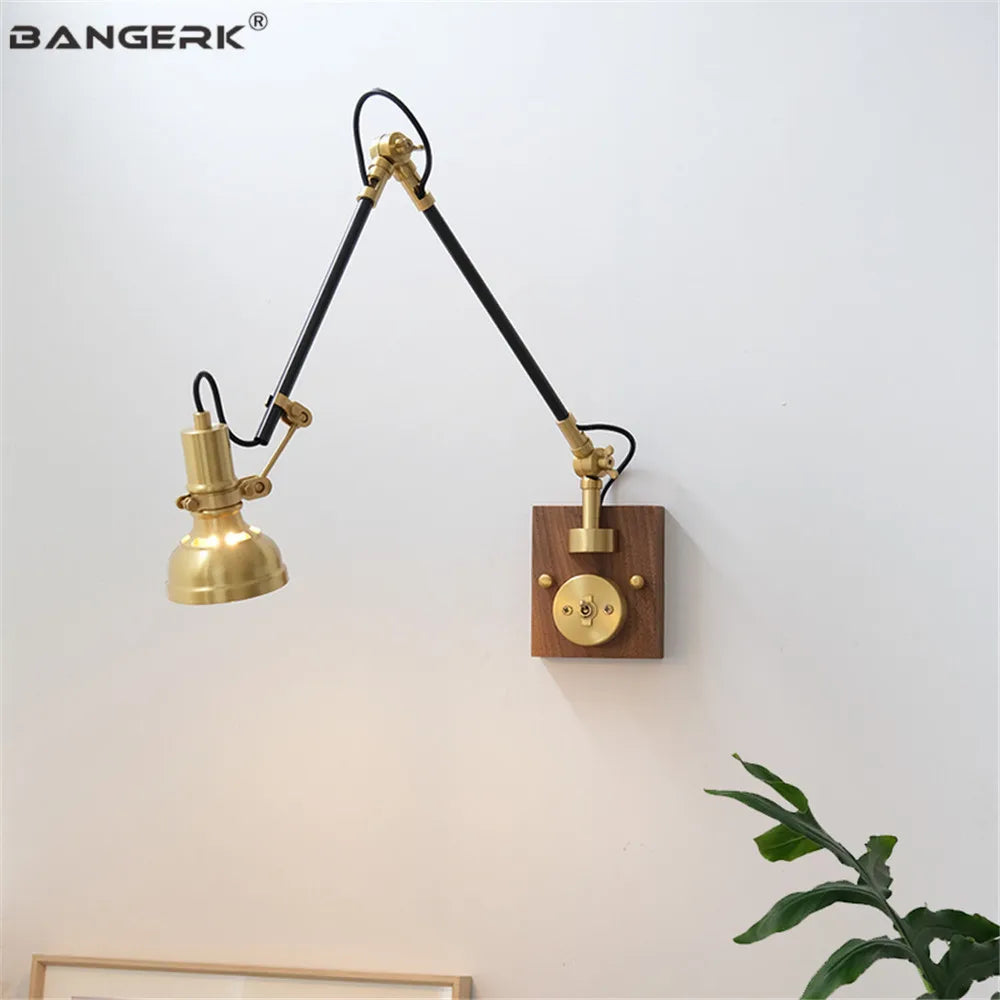 applique murale nordique rétro en cuivre bras pivotant réglable avec interrupteur - vue 5 sur 9
