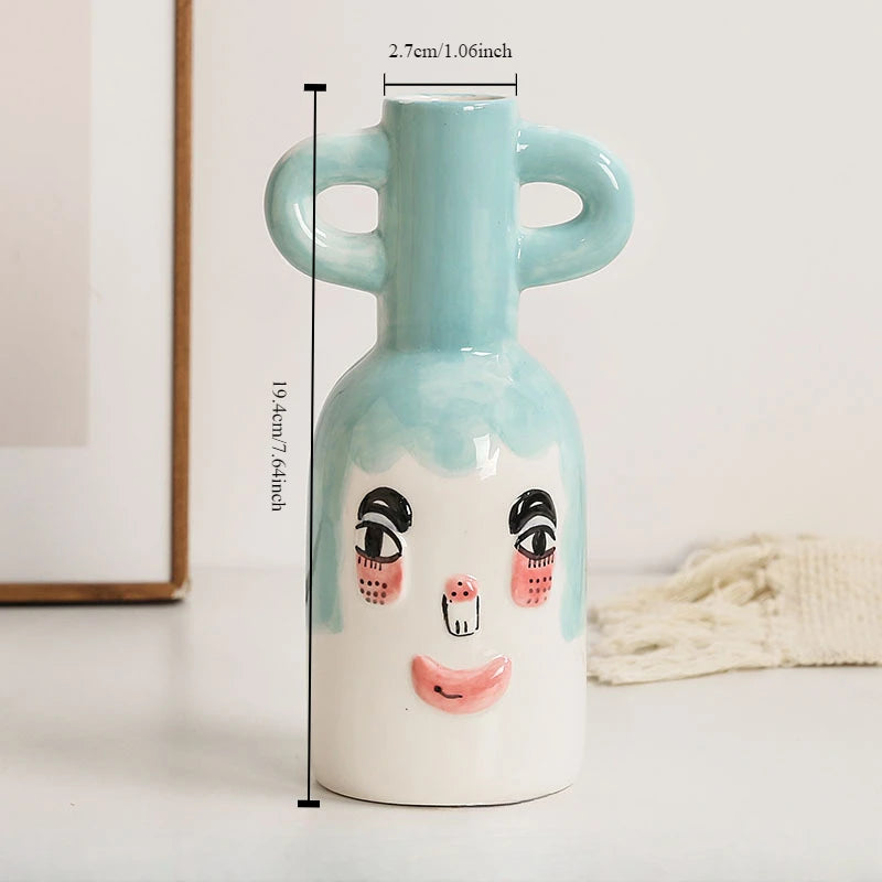 vase céramique rayé visage souriant ambiance mignonne décoratif - vue 11 sur 12
