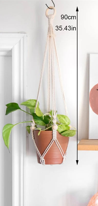 support de plante en macramé suspendu fait main en coton naturel - vue 12 sur 23