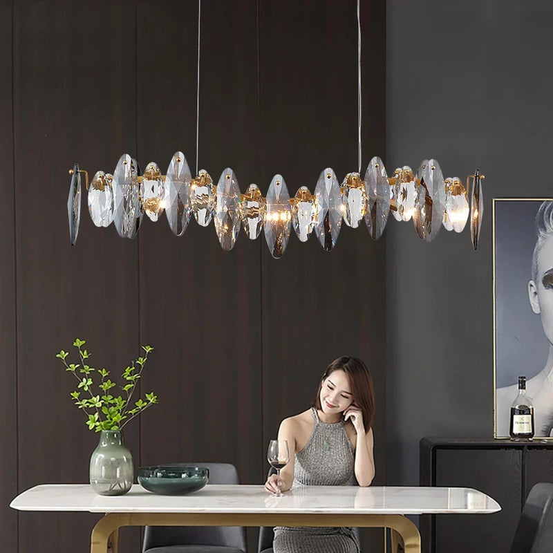lustre moderne en cristal avec led et suspensions ronds