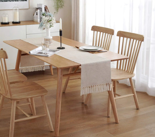 Chemin de table lin beige brodé style rustique
