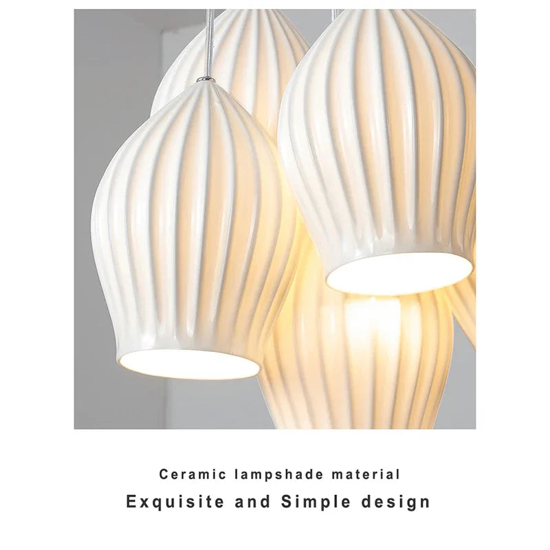 Lamp 3/5 Light Mid Century Pendant Lighting Kitchen Island White Ceramic Cluster Pendant Lights Small Milk Chandelier Vintage - vue 3 sur 10