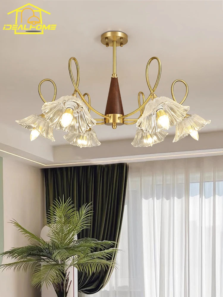 Lustre rétro médiéval en cuivre et bois massif pour intérieur