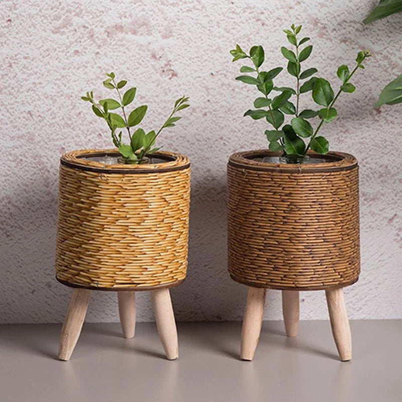 étagère à fleurs nordique imitation rotin avec pieds amovibles - vue 5 sur 12