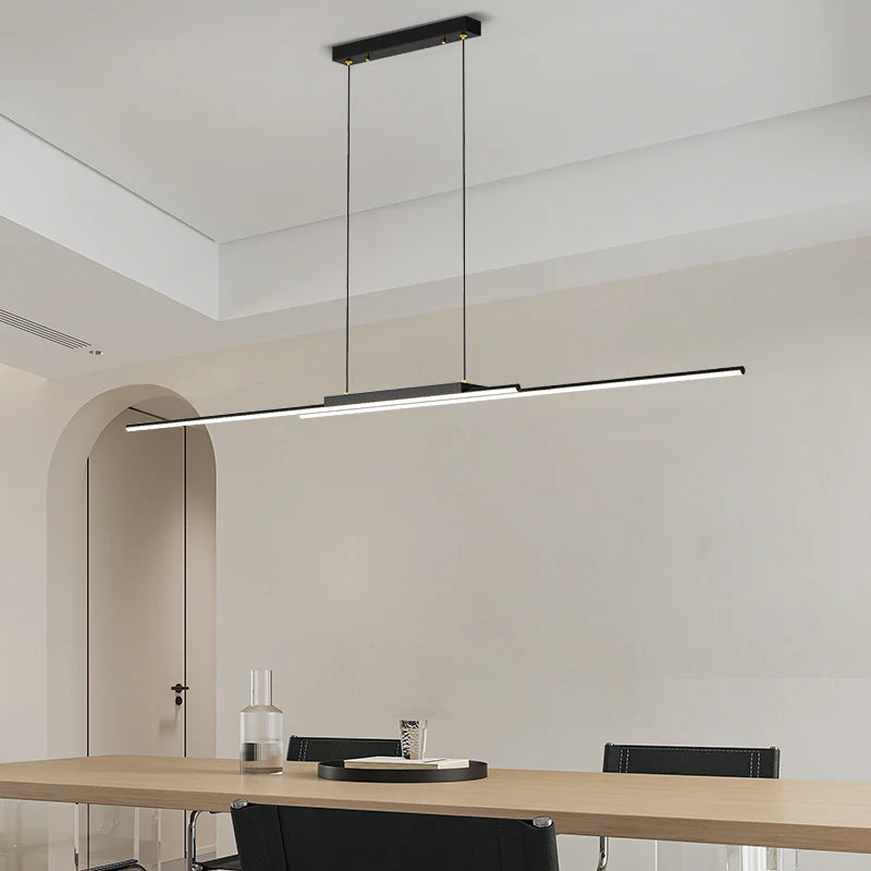 lampes suspendues modernes longue bande éclairage intérieur décoration maison - vue 6 sur 15