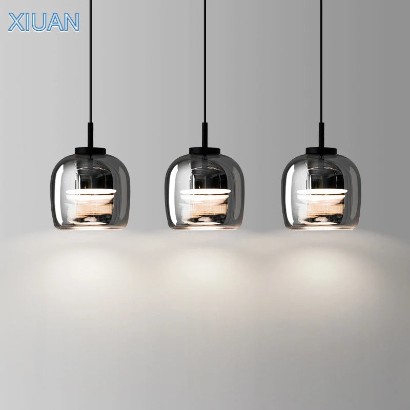 XIUAN Suspension en verre simple pour luminaires de chevet de chambre à coucher Éclairage de lustre en verre gris fumé dans le salon salle à manger - vue 5 sur 8