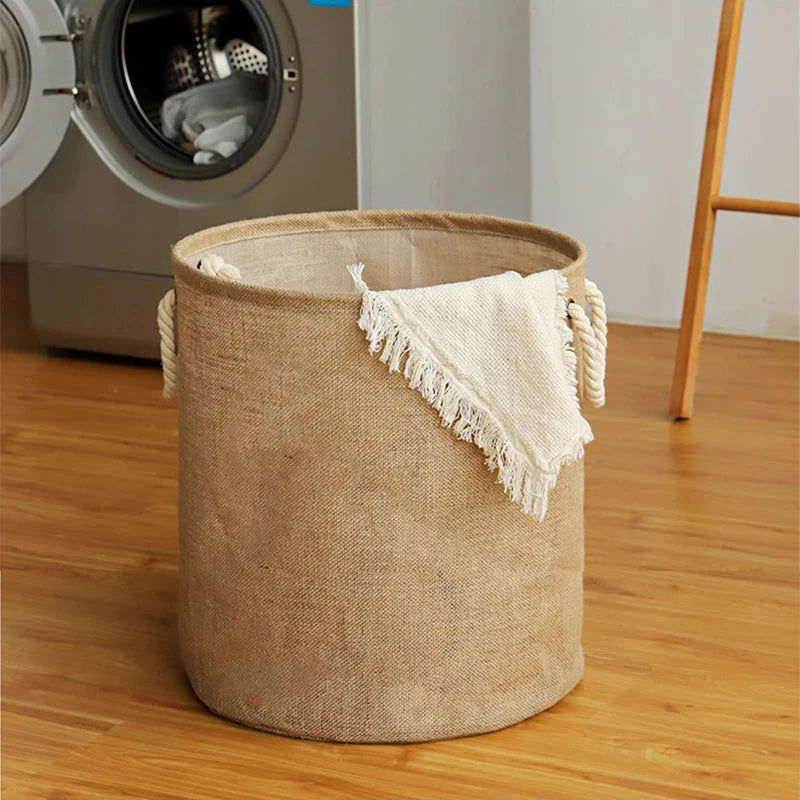 panier à linge pliable en coton et lin grande capacité pour vêtements et jouets