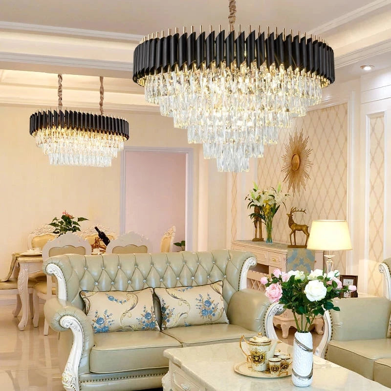 lustre led moderne de luxe en cristal luminaire rond ou long - vue 4 sur 18
