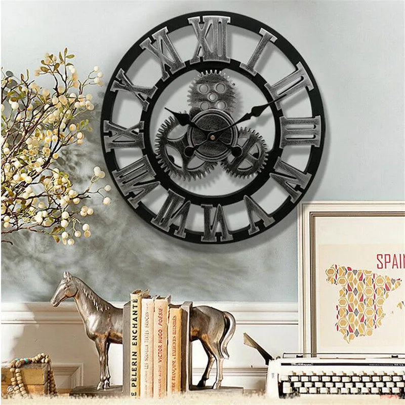 horloge murale rétro en bois style industriel pour décoration artistique - vue 4 sur 10
