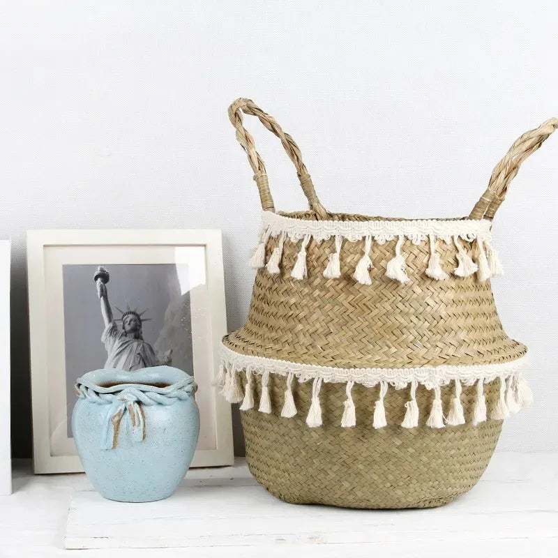 paniers de rangement en osier boho décor faits main en rotin - vue 9 sur 8
