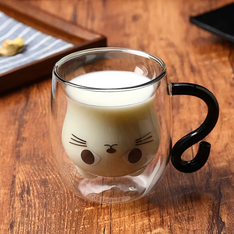 Mug chat double paroi verre isolant 250ml mignon