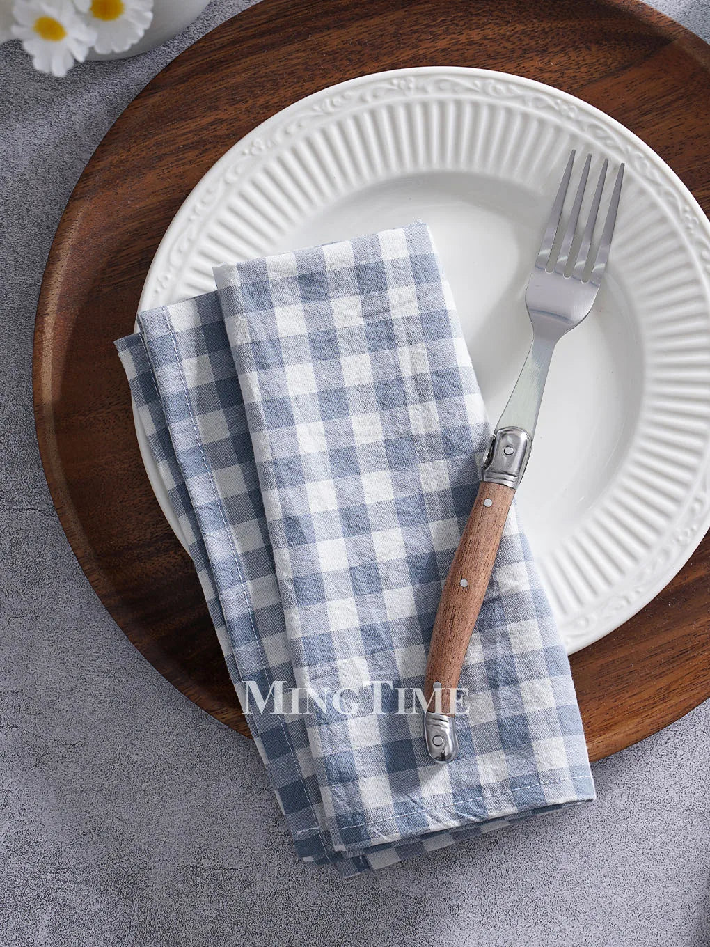 Serviette de table coton motif vichy style campagne - vue 6 sur 7