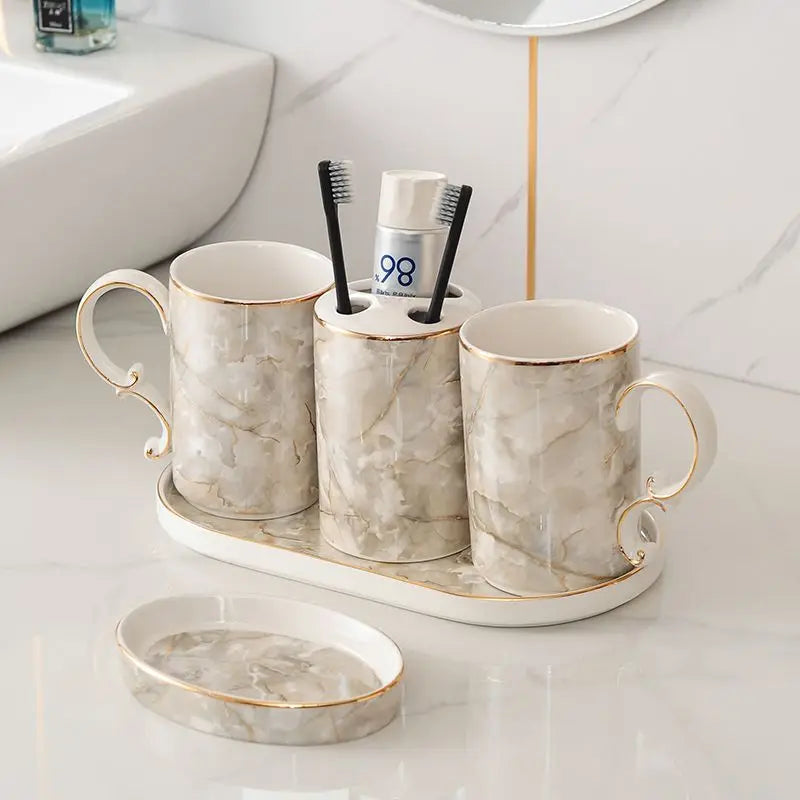 accessoires de salle de bain en céramique marbrée décorative et pratique - vue 10 sur 18