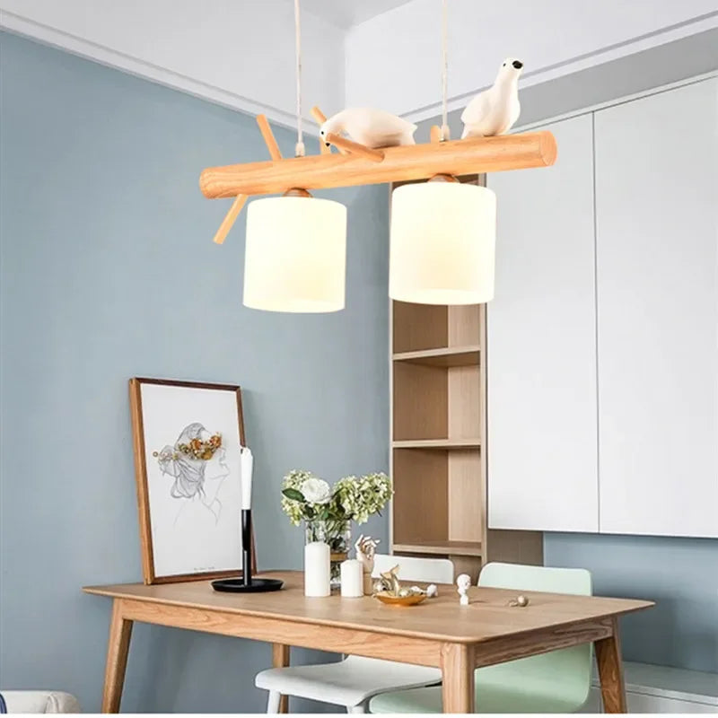 Nordic Solid Wood Birds Chandelier Nordic Log hanglamp Living Room Dining Room Bedroom Bar Indoor Decor Lighting Fixtures - vue 2 sur 9