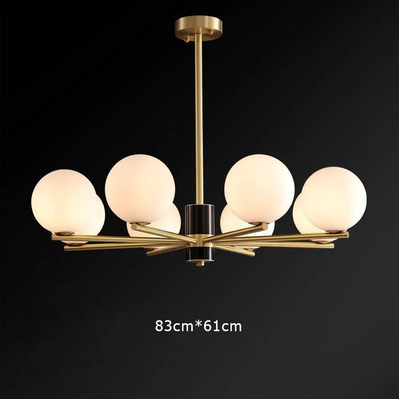 suspension nordique luxe en cuivre doré avec boules de verre blanches - vue 11 sur 12
