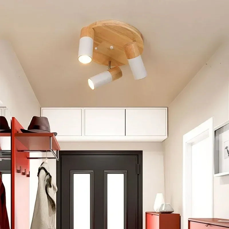 plafonnier nordique en bois à led rotatif multi-têtes décoratif - vue 4 sur 10