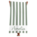 Serviette de plage personnalisee rayee microfibre avec prenom