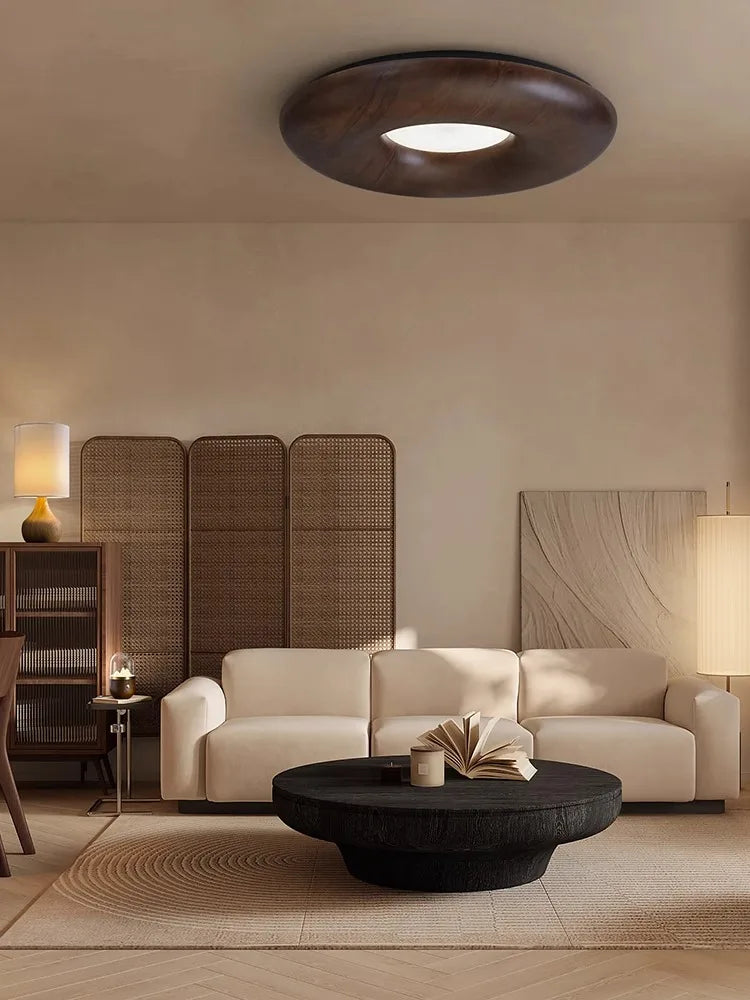 plafonnier led design rétro moderne en bois grand lustre - vue 3 sur 9