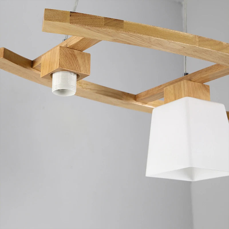 lustre en bois créatif suspendu trois têtes pour restaurant café