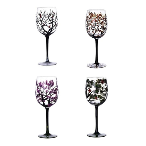 Verre à vin arbre quatre saisons peint main