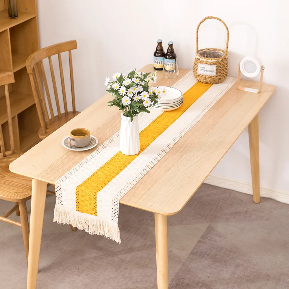 Chemin de table style campagne motif carreaux tissé