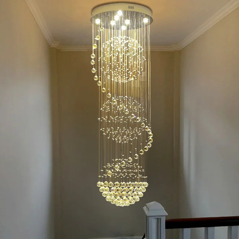lustre 	 en cristal moderne led boule spirale goutte de pluie k9