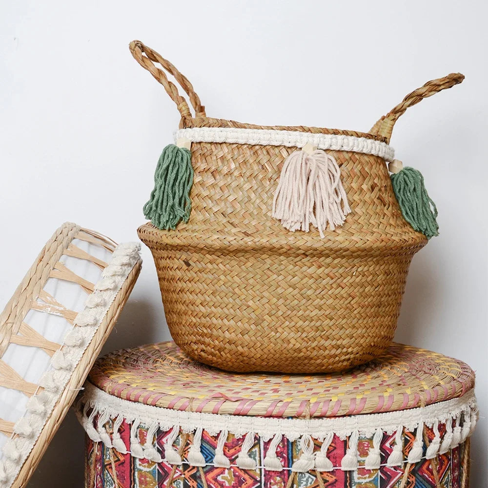 panier tissé en jonc de mer pour rangement décoratif - vue 3 sur 7