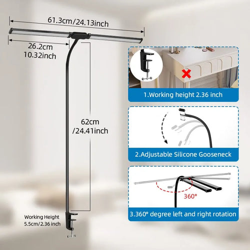 Lampes de bureau Led Double tête réglable en continu USB lampe de Table moniteur d'ordinateur lumière pour bureau étude lecture luminaire