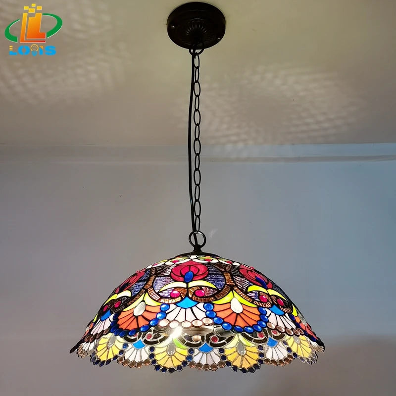 lustre rétro européen en perles de verre colorées fait main - vue 2 sur 6