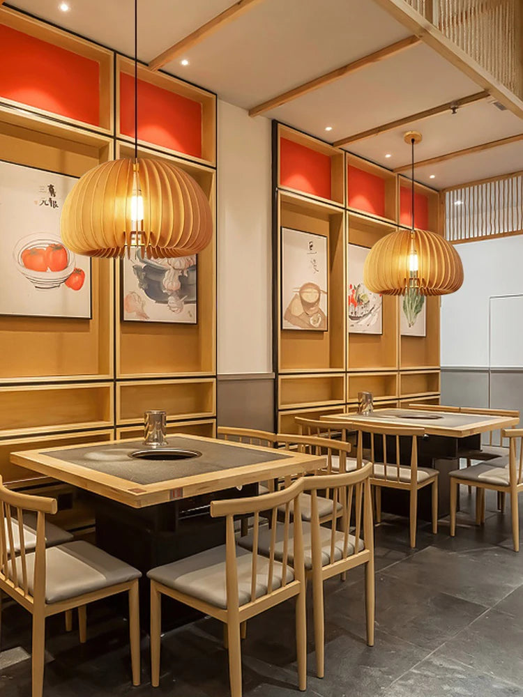 lustre en bois de style japonais rétro pour décoration créative