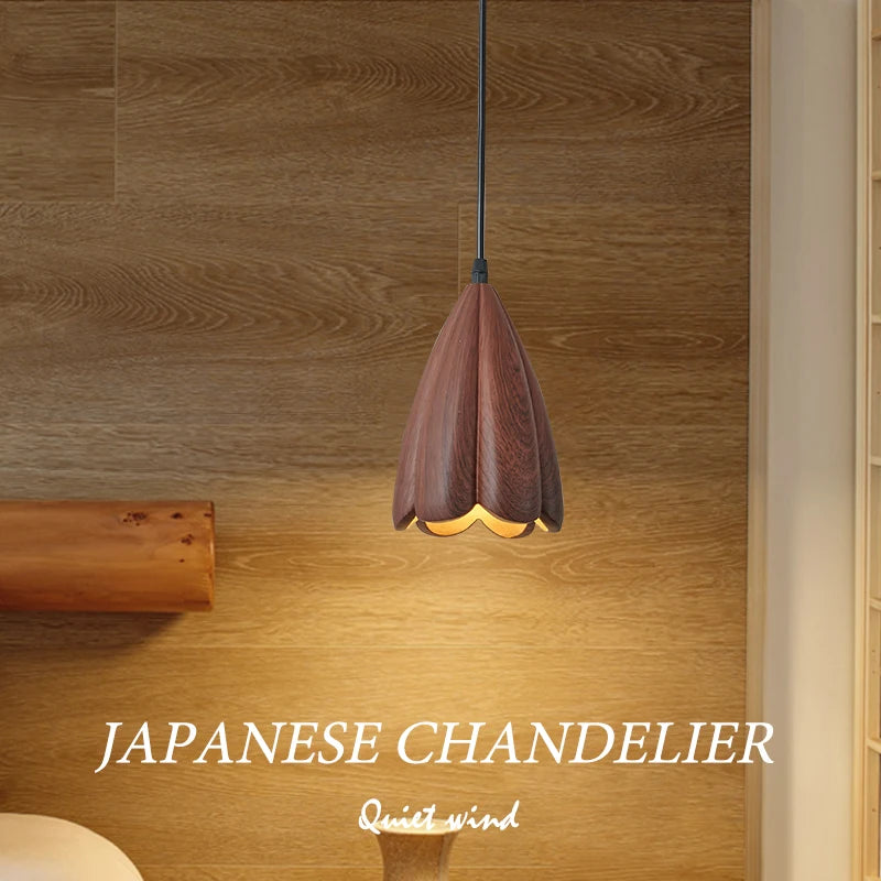 lustre suspendu moderne en bois de noyer fait main décoration maison - vue 5 sur 11