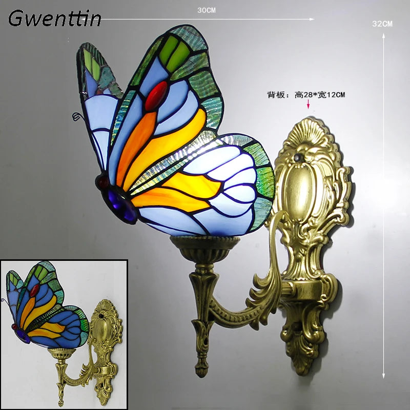applique murale tiffany papillon décor méditerranéen vitrail miroir - vue 5 sur 13